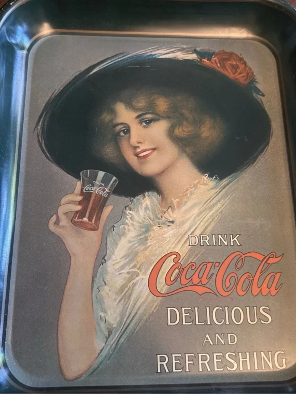 Coca Cola Ladies Hat Advertising Tray - Black, Cream, Red